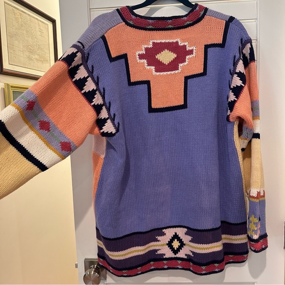 Storybook Knits Cardigan Sz L Southwestern Peppers Adobe Pottery Chiles Hand - Picture 9 of 10